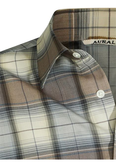 camicia super light wool uomo blu e grigia AURALEE | A26SS01LCBLUE GRAY CHECK